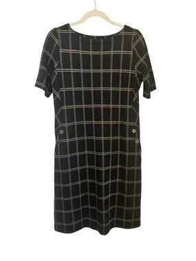 J Jill Dress Women’s Brown/Black Ponte Pullover Plaid Stretch Knit Dress Size XS